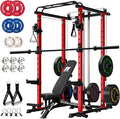 RitFit Multi-Function Garage & Home Gym Package Includes 1200LBS Power Cage PPC03/P3 with Cable Crossover System, Weight Bench, Olympic Barbell Weight Set, Full Body Workout