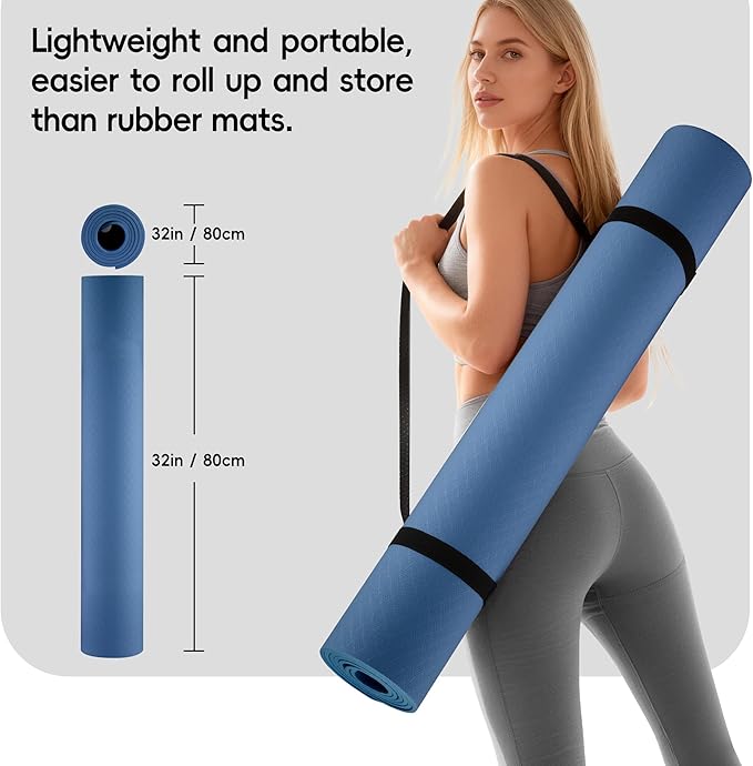 Extra Wide Yoga Mat 72"x 32" - Non Slip TPE Exercise Mat for Home Workout, 6mm High-Density Large Yoga Mat for Men & Women, Eco Friendly Pilates & Fitness Floor Mat with Carry Strap