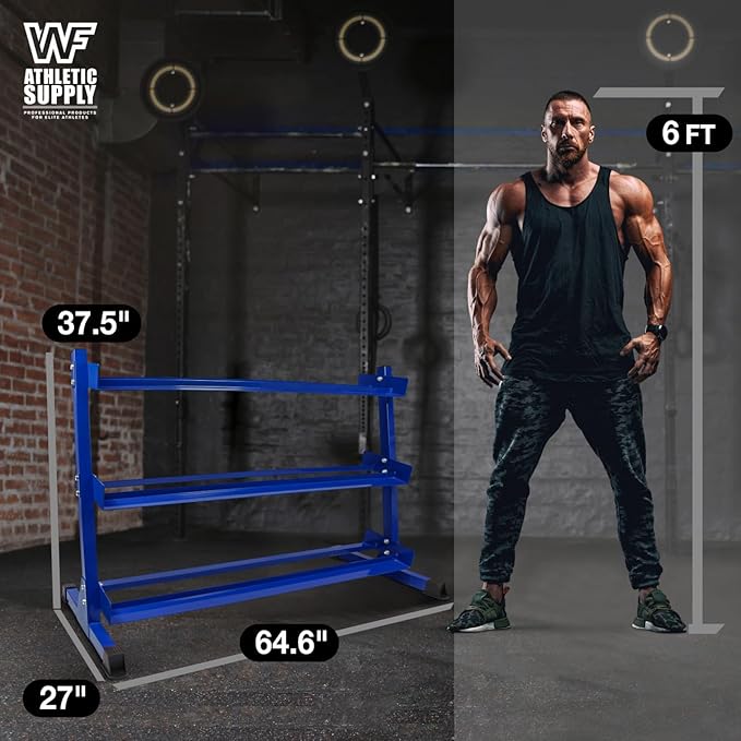 WF Athletic Supply Heavy-Duty Dumbbell Rack Stand, Weight Rack for Home Gym, Weight Holder, Available Sizes for Storage 5-50LB or 5-75LB Dumbbell Pairs, Black/Red/Green/Blue, RACK ONLY