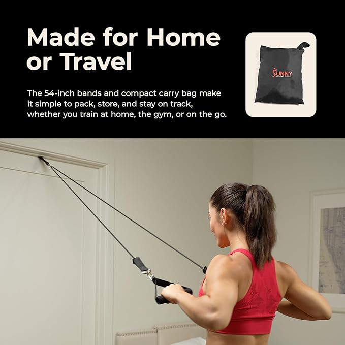 Sunny Health & Fitness Premium Resistance Band Set with Door Anchors, Wrist Straps, Handles Carry Bag Optional Padded Ankle Straps (Pair) for Strength Training, Booty Workout, Lower Body Exercises