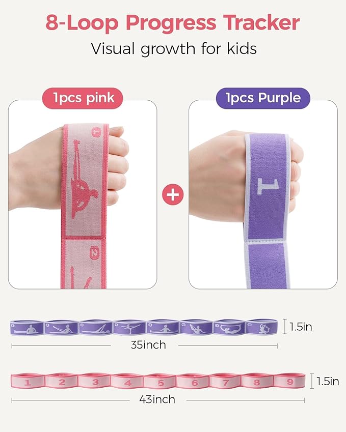 Slim Panda 2 PCS Kids Dance Stretch Strap,Multi-Loop Elastic Strap for Ballet, Latin, Gymnastics, Yoga, Children Flexibility Training & Exercise Resistance Yoga Band