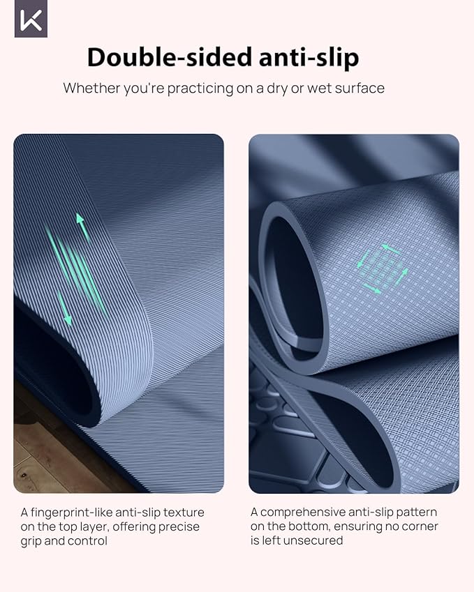 KEEP Yoga Mat - Premium 7mm Thick Exercise Mat, Anti-Tear 32'' Extra Wide Fitness Mat with Strap for Men & Women, Non Slip Pilates Mat for Home Yoga, Pilates, Gym, Stretching, Floor & Fitness Workouts