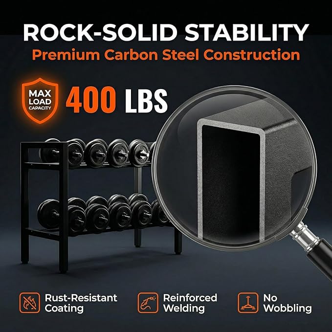 Dumbbell Rack, 2 Tier Weight Rack for Home Gym Adjustable, 31 inch weight storage racks Space-Saving, Kettlebells Holder Rack Organizer (Rack Only)