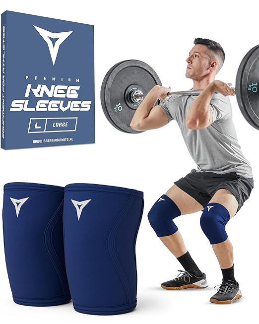 Breaking Limits Navy Blue Lifting Knee Sleeves Men (Pair) - 7MM Sleeves Weightlifting Men & Women - Powerlifting Knee Sleeves for Squats - Squat Knee Brace for Lifting - Rodilleras para Gym Hombre y Mujer (XS)