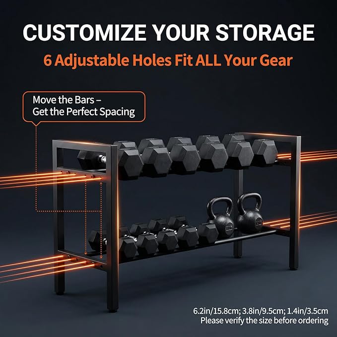 Dumbbell Rack, 2 Tier Weight Rack for Home Gym Adjustable, 31 inch weight storage racks Space-Saving, Kettlebells Holder Rack Organizer (Rack Only)