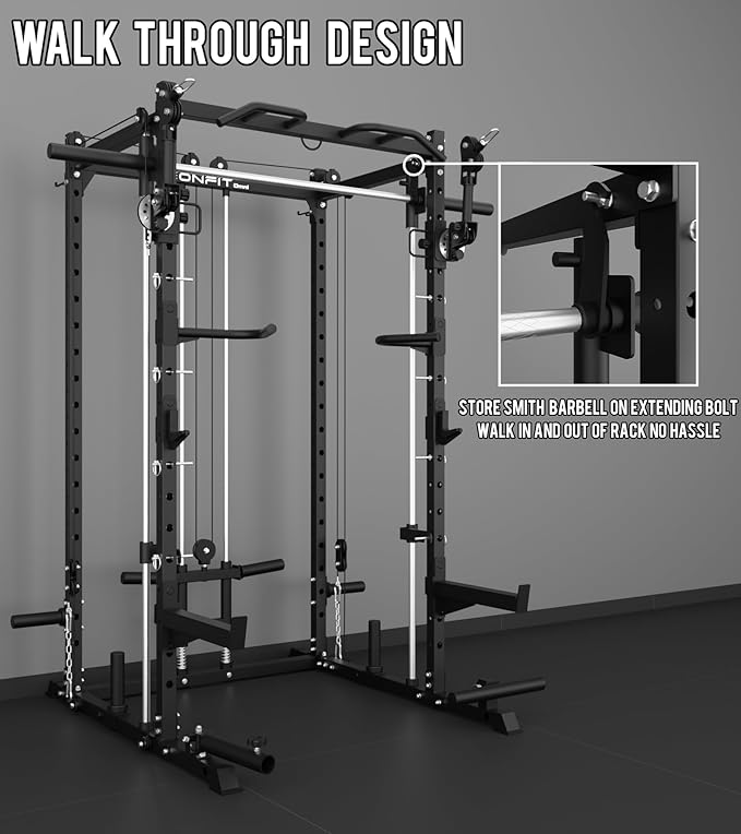 Eonfit E3 Smith Machine for Home Gym Equipment, Multi-Function Power Cage Squat Rack with Cable Crossover LAT Pulldown Pulley System All in One