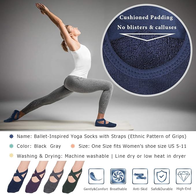 Ozaiic Pilates Socks for Women Non Slip Grip, Yoga Socks with Grippers for Barre, Hospital, Ballet, Dance, Barefoot Workout