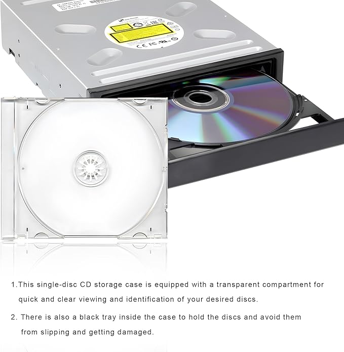 6 PCS Standard Single Clear CD Jewel Case, 10 mm CD Storage Case Disc Collection Organizer with Assembled Tray, Single Disc Protective Covers Plastic Replacement Box (Transparent)