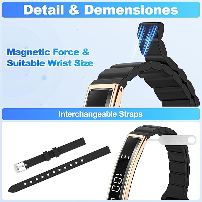 Smart Bracelet for Women, Health Activity Fitness Trackers, 24/7 Heart Rate, HRV, Blood Oxygen & Stress Monitor, 24H Sleep Tracker, Smart Wristband with 2 Bands, Free APP for iOS & Android,Black Gold