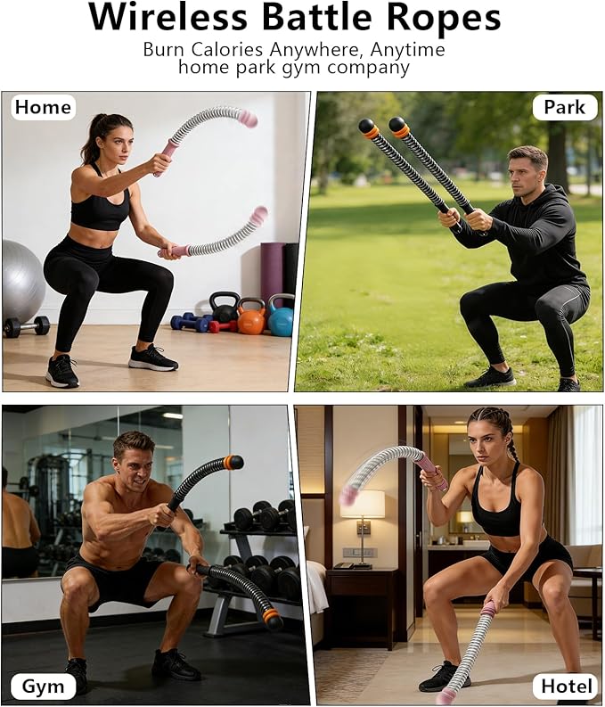 2 Pcs Adjustable Battle Ropes Sticks - Roopless, Weighted & Portable Strength Training Battle Rope for Home Gym