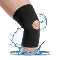 BraceAbility Open Patella/Open Back Neoprene Knee Sleeve | Water-Resistant Athletic Compression Knee Brace for Swimming, Wakeboarding, Scuba Diving, Surfing, Waterskiing and Other Sports (2XL)