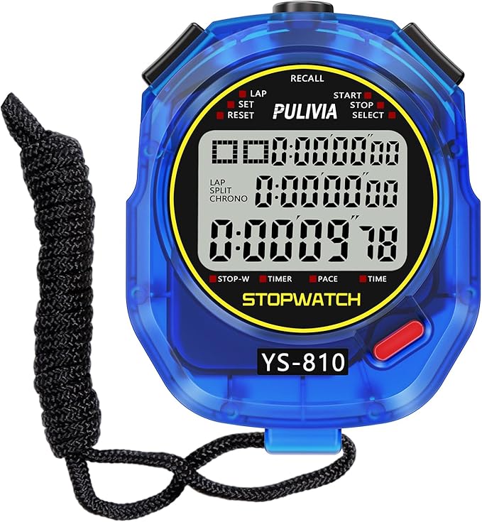 Stopwatch Timer 10 Splits/Laps Digital Stop Watch for Sports, Countdown Alarm Clock Date Memory Recall Large Display, Stopwatch for Coaches PE-Teacher Referee (Blue, 10 Splits/laps)
