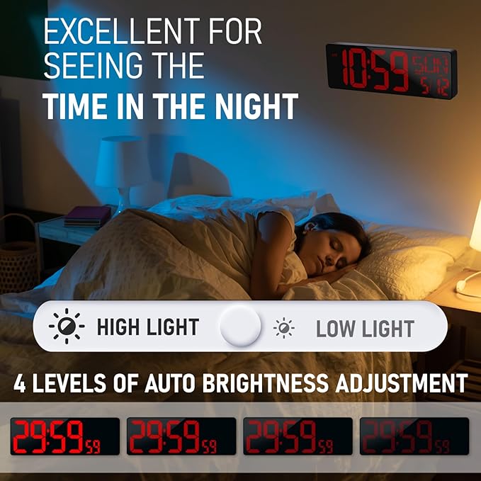 TXL 17.2'' Bluetooth Large LED Digital Wall Clock, Large Display Date and Temperature,Count Up/Down Timer Clock with Remote Control, Adjustable Brightness Alarm Clock for Home, Office, Gym, Elderly