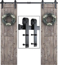 SMARTSTANDARD 6.6 FT Double Barn Door Hardware Kit, Sliding Door Track-Smoothly and Quietly -Includes Detailed Installation Fit 20" Wide Doorpanel (J Shape Hanger) Black