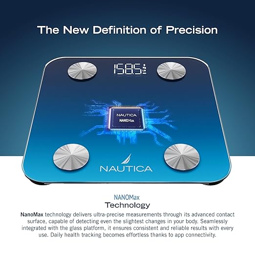Nautica Body Tracker Digital Bathroom Scale, Bluetooth-Enabled Smart Scale with BMI, Body Fat, Muscle Mass Tracking & More, Syncs with Smartphone App for Body Composition Tracking, 396 Lbs.