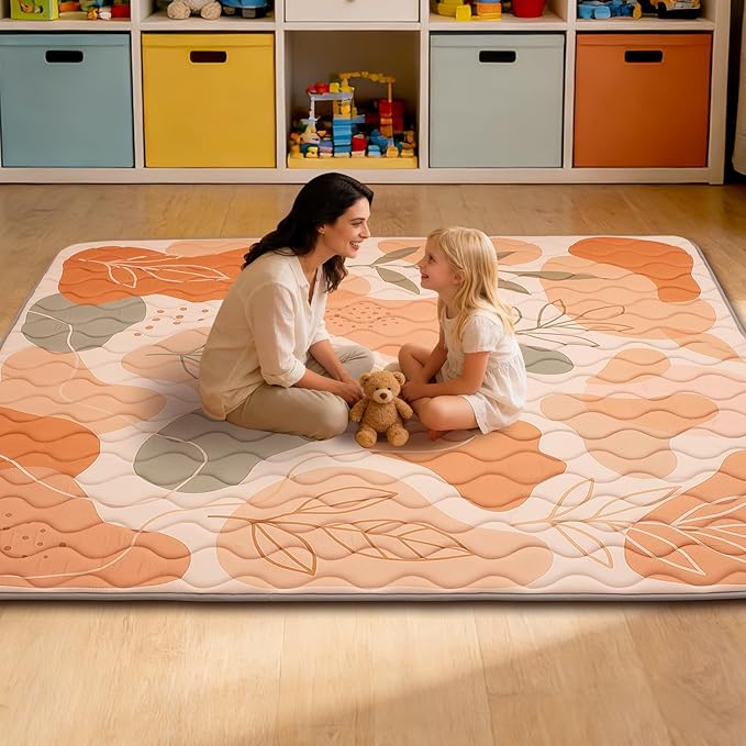 RONGFA Baby Play Mat for Floor, 71'' x 59'' Thicken Foam Soft Padded Mat for Baby, Playpen Mat for Toddlers Infant Kids, Machine Washable, Non-Slip Bottom Safe for Crawling (Stone）