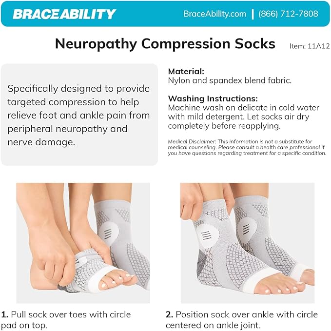 BraceAbility Neuropathy Socks (3 Pairs) - Multipack Peripheral Compression Diabetic Toeless Foot Sleeves for Nerve Damage in Feet, Ankle Gout, Plantar Fasciitis Relief for Men and Women (XL - Black)