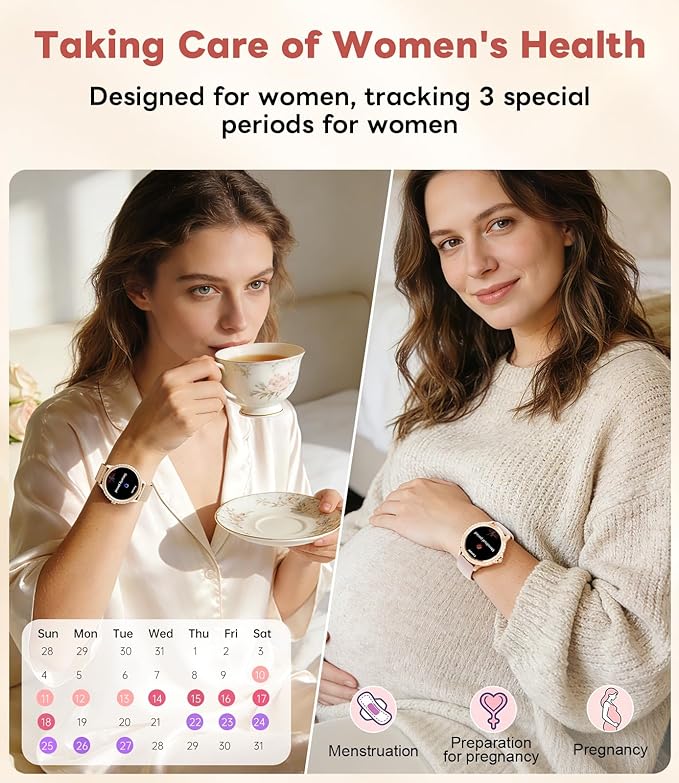 Smart Watch for Women Diamond, Bluetooth Calls, 1.32-inch HD Screen Round Fitness Tracker with Menstrual Cycle/Sleep/Heart Rate Monitor, 100+ Sports Mode, Android/iOS Phone, Rose Gold