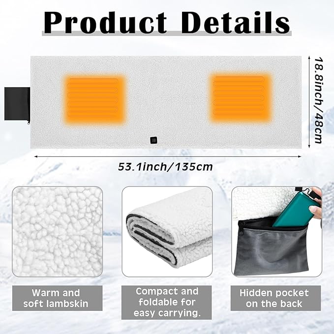 VIHOSE 2 Pack Portable Heated Seat Cushions Lambswool Heated Chair Pad 3 Heat Levels Foldable Heating Seat Pads for Car, Office Chair, Sofa, Camping, Travel, Power Bank Not Included(White)