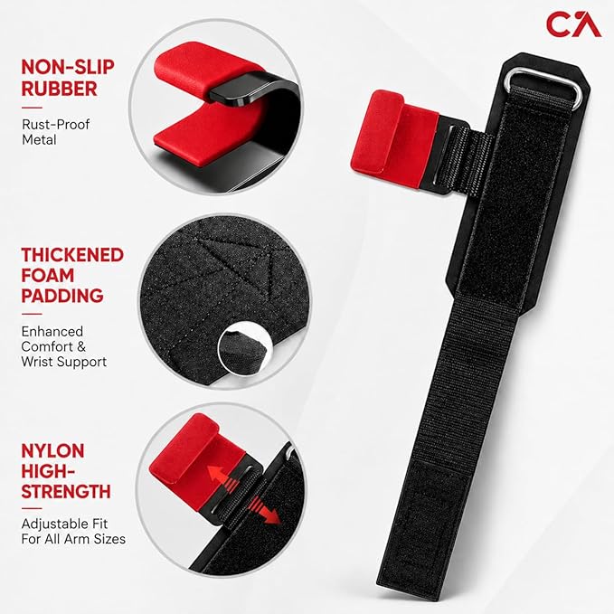 Weight Lifting Hooks (Pair) for Deadlifts, Pull Ups, Rows & Shrugs – Heavy Duty Steel Gym Hooks with 8mm Neoprene Padded Wrist Straps, Secure Hand Grips for Weightlifting, Powerlifting & Strength Training