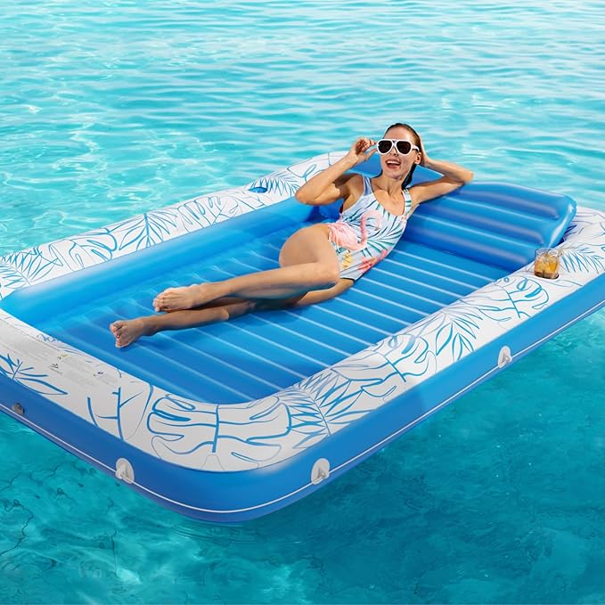 Inflatable Tanning Pool Lounger Float - Jasonwell 4 in 1 Sun Tan Tub Sunbathing Lounge Raft Floatie Toys Water Filled Bed Mat Pad for Kids Adult Blow Up Kiddie Ball Pit Pool (XL)