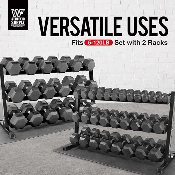 WF Athletic Supply Heavy-Duty Dumbbell Rack Stand, Weight Rack for Home Gym, Weight Holder, Available Sizes for Storage 5-50LB or 5-75LB Dumbbell Pairs, Black/Red/Green/Blue, RACK ONLY