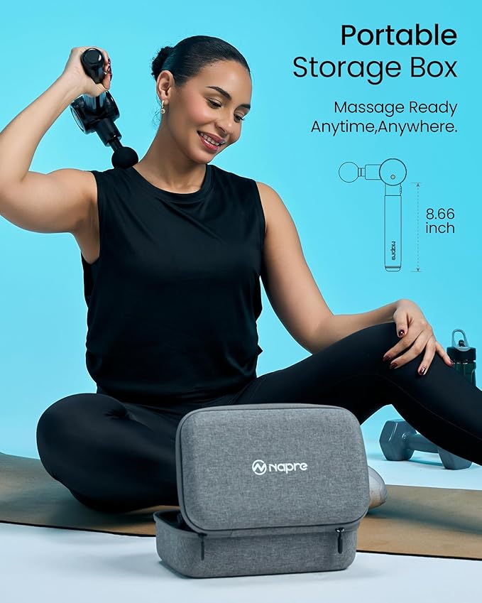NAPRE Massage Gun with Extension Handle and 3 Adjustable Angles,Deep Tissue Back Massage for Neck/Shoulders/Waist/Body Pain Relief,Handheld Percussion Muscle Massager with Case,Mothers Day Gifts,Blue
