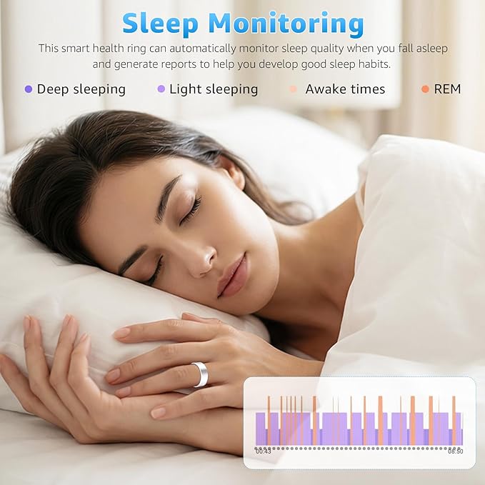Smart Ring Health Tracker for Women & Men, Fitness Ring with Heart Rate Blood Oxygen, Sleep monitor, Step Tracker, IP68 Waterproof Compatible with iOS & Android, No Subscription Fee (Silver, 10)