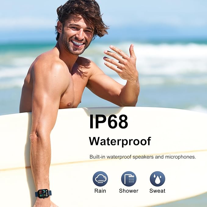 Smart Watch for Men Women (Answer/Make Call), 1.96"HD Smartwatch with Heart Rate/Sleep Monitor/Pedometer/Calories, 113+ Sports Fitness Watch, IP68 Waterproof Activity Tracker for Android iOS-Blue