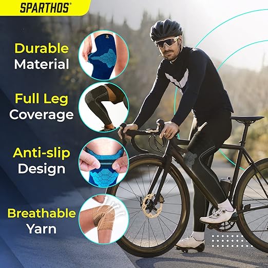 Sparthos Leg Compression Sleeves - Braces for Calves, Knee and Thigh, Recovery, Support for Athletic Sports Running Runner Stockings Leggings Stabilizer Wrap - Anti Slip - Mens and Womens (Black-S)
