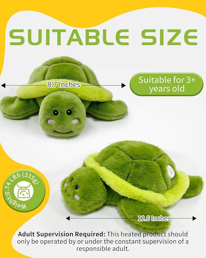 Heating Pad for Period Cramps Turtle Plush Toy Heated Stuffed Animal for Muscle Pain Portable Cordless with 10000mAh Power Bank 5 Temperature Settings with Auto Shut-Off Cute Gifts for Women Girls