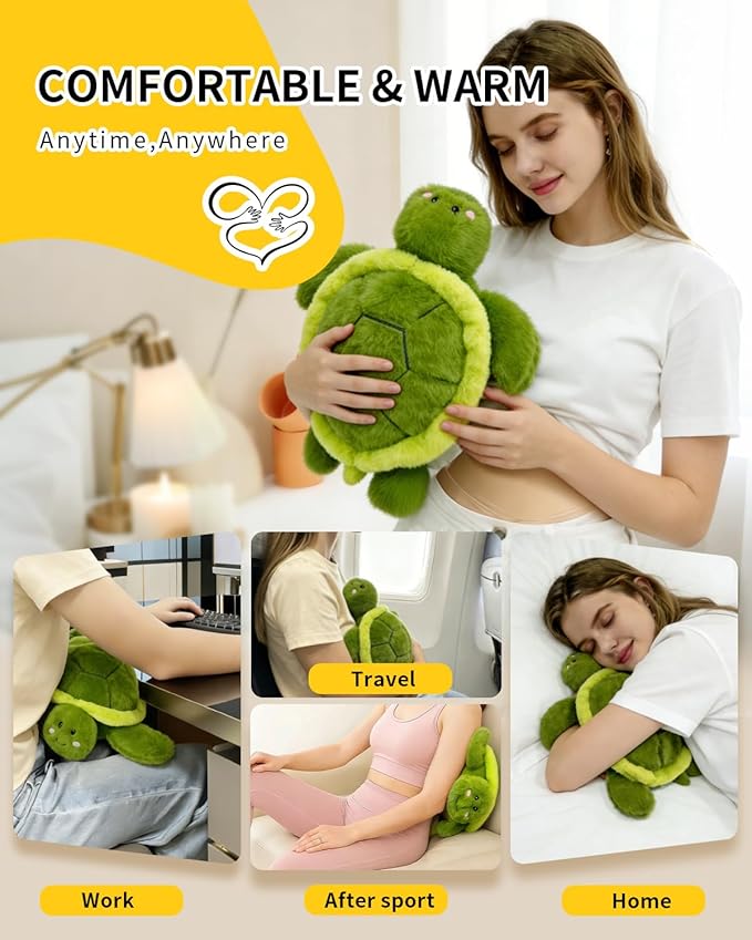 Heating Pad for Period Cramps Turtle Plush Toy Heated Stuffed Animal for Muscle Pain Portable Cordless with 10000mAh Power Bank 5 Temperature Settings with Auto Shut-Off Cute Gifts for Women Girls