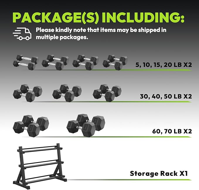 HANDBODE Hex Dumbbell Set with Rack, 300-840 lb Rubber Coated Fixed Weights Sets with Heavy Duty Storage Stand, Hexagon Shape for Stable Placement, Home Gym Equipment for Strength Training
