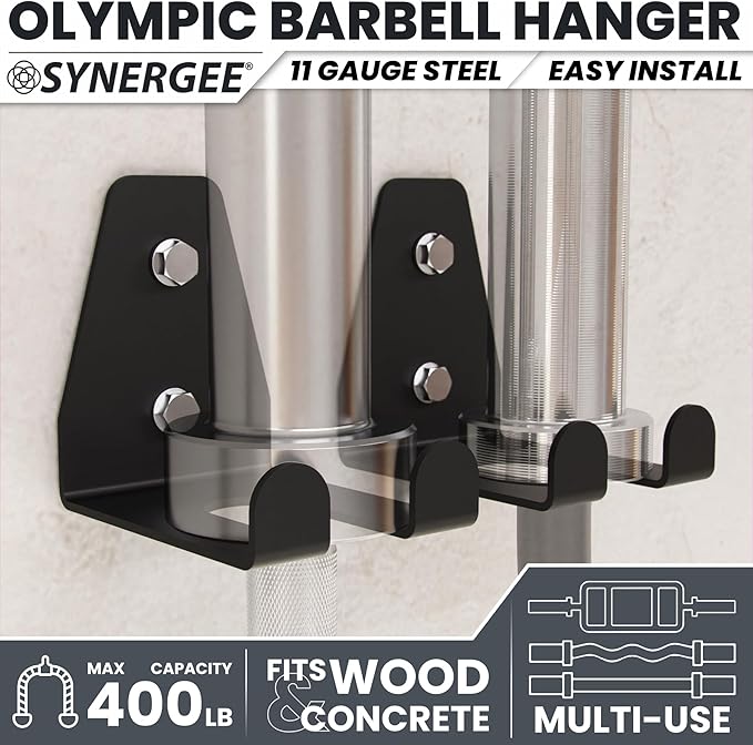 Synergee Wall Mounted Barbell Holder & Gym Accessory Rack – Heavy Duty Steel Storage for Barbells, Collars, Bands, and Fitness Gear – Space Saving Home Gym Equipment Organizer