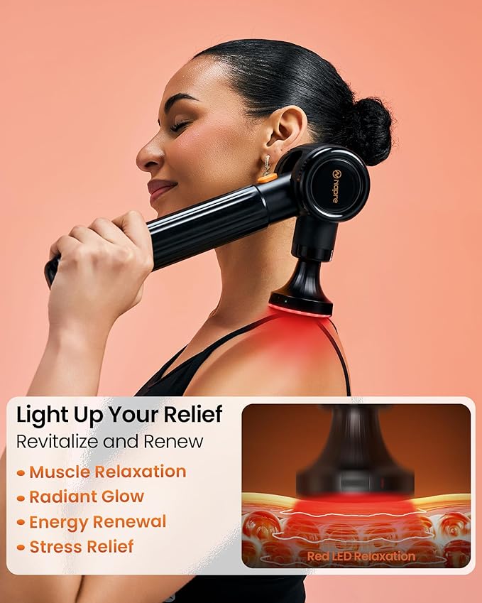 NAPRE Massage Gun with Heat,Massage Gun Deep Tissue with Extension Handle & 3 Adjustable Angles,Handheld Percussion Back Massager for Muscle/Neck/Body Pain Relief with Case,Mothers Day Gifts,Black