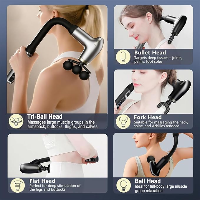 Massage Gun with Upgraded Extension Handle, Massage Gun Deep Tissue - Back Massager for Relief Deep Tissue, Muscles/Neck/Shoulders/Waist/Legs Massager,5 Replaceable Heads&9 Speed Levels (Black)