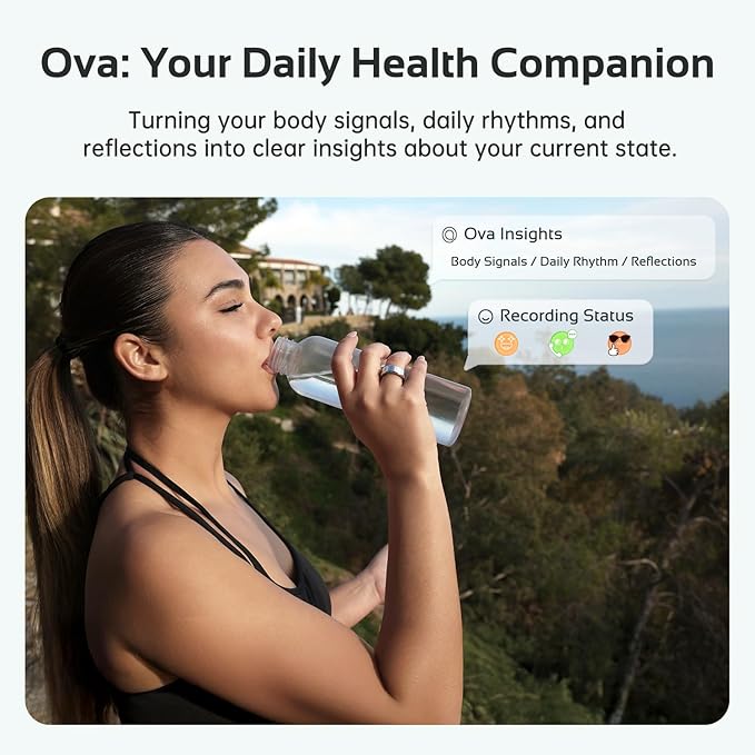 opove O Ring Smart Ring, Fitness Trackers Rings with Sleep/Stress/Heart Rate/Women's Health Monitoring, Comfortable Wearing, Up to 7 Days Using, Fitness Ring for Android & iOS, Silver-Size13