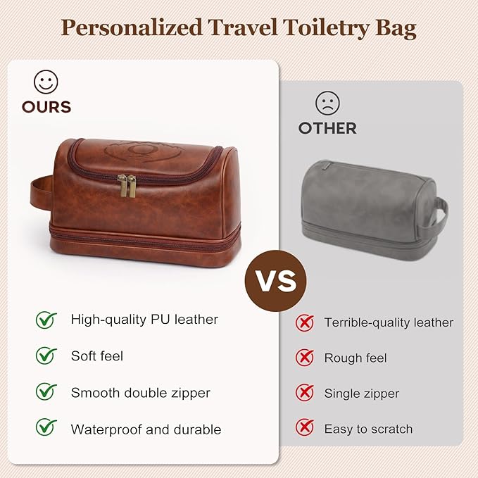 Mens Toiletry Bag for Travel,PU Leather Travel Toiletries Bag,Waterproof Toiletry Shaving Kit for Men,Personalized Gifts for Men Father's Day Birthday (Q)