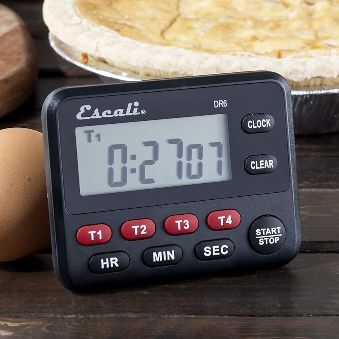 Escali Multi-Task Four Event Digital Kitchen Timer with Clock Mode, Magnetic Back, Overtime Counter (Pack of 2)