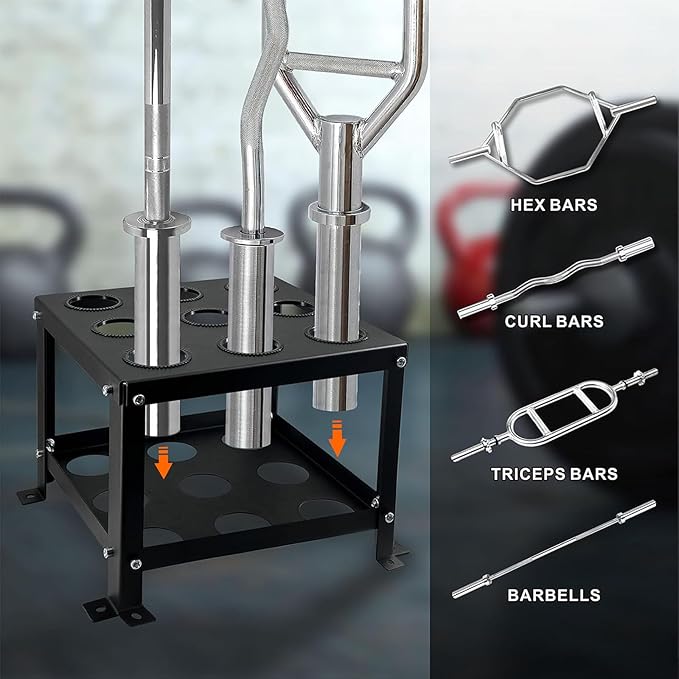 Barbell Holder Vertical Storage Rack, Heavy Duty Floor Stand Barbell Storage Rack, 9 Barbells Olympic Barbell Holder, Barbell Rack Stand Fit 2-inch Olympic Bars Olympic Bars, Curl Bars, Triceps Bars