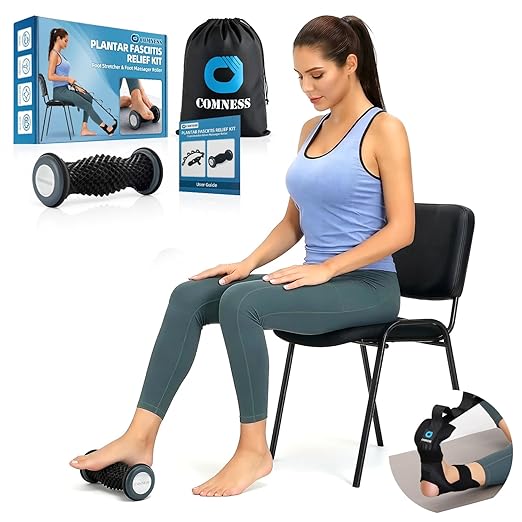 comness Plantar Fasciitis Relief Kit – Foot Stretcher and Foot Massager Roller, Stretch and Roll Routine for Heel Pain,Arch Pain, Simple At-Home Daily Foot Care