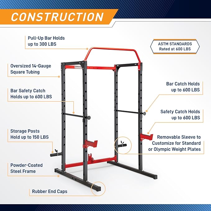 Marcy Power Cage with Pull-Up Bar,Adjustable Bar Catches,Olympic Standard Weight Plate,Accessories Build Your Own Home Gym with Optional Dual Pulley Trolley System for Body Exercise,Strength Training