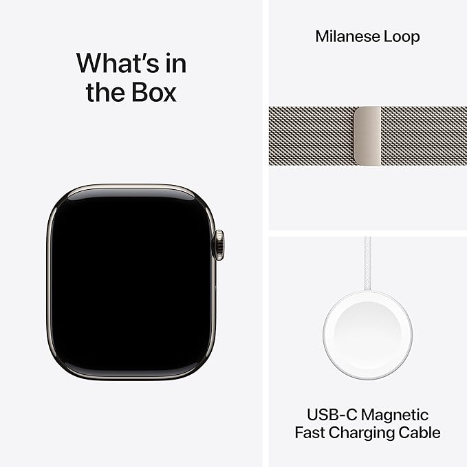 Apple Watch Series 10 [GPS + Cellular 46mm case] Smartwatch with Natural Titanium Case with Natural Milanese Loop - M/L. Fitness Tracker, ECG App, Always-On Retina Display, Carbon Neutral