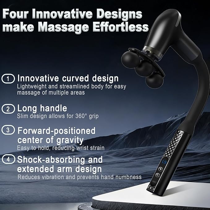 Massage Gun with Upgraded Extension Handle, Massage Gun Deep Tissue - Back Massager for Relief Deep Tissue, Muscles/Neck/Shoulders/Waist/Legs Massager,5 Replaceable Heads&9 Speed Levels (Black)