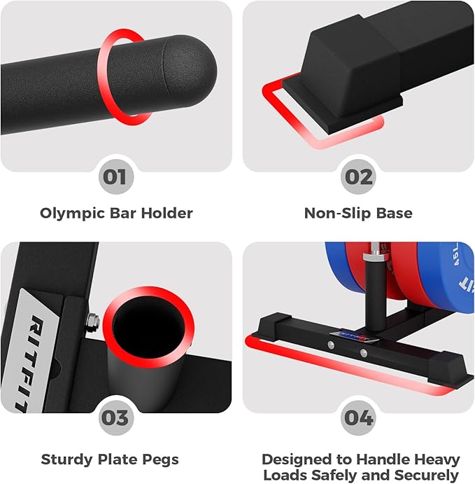 RitFit Weight Plates Rack, Weight Storage Rack with Barbell Bumper Weight Plates Holder for 2-Inch Weight Plates, Capable of Holding Up to 990 LBS