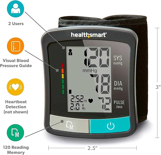 HealthSmart Digital Standard Blood Pressure Monitor with Automatic Upper Cuff that Displays Pulse Rate and Irregular Heartbeat, Stores up to 120 Readings for 2 Users (Pack of 48)