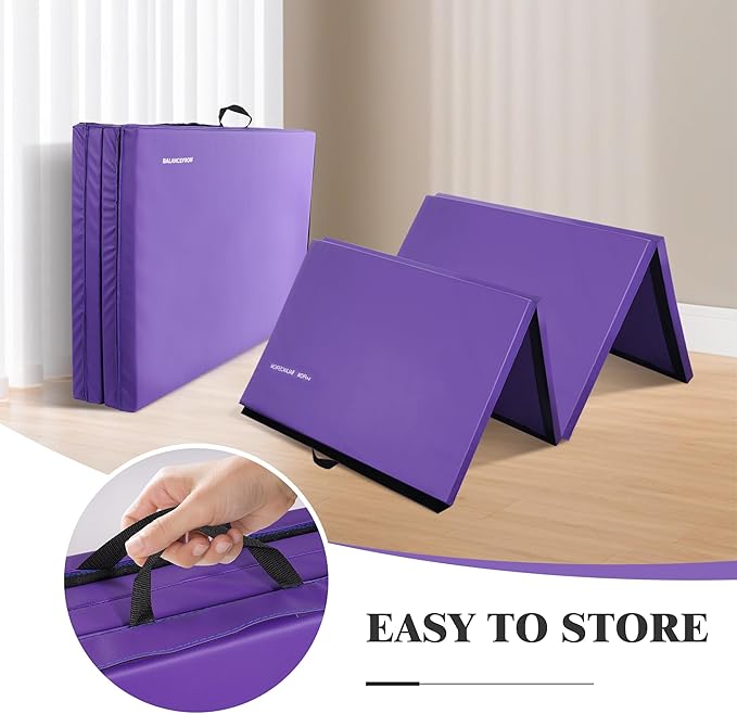 Fitvids Folding Exercise Gymnastics Mat 4'x8'x2" Gym Workout Mat with Carrying Handles High-Density Portable Fitness Aerobics Mats for Home Gym Yoga Pilates Tumbling MMA Core Training, Multiple Colors