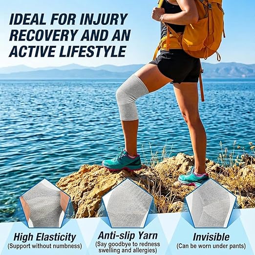 Premium Bamboo Knee Sleeve - 2 Pair Bamboo Compression Knee Sleeve for Women & Men, Anti-Slip Elastic Sport Warm Knee Brace for Arthritis (Black+Gray,Large)