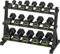HANDBODE Hex Dumbbell Set with Rack, 300-840 lb Rubber Coated Fixed Weights Sets with Heavy Duty Storage Stand, Hexagon Shape for Stable Placement, Home Gym Equipment for Strength Training