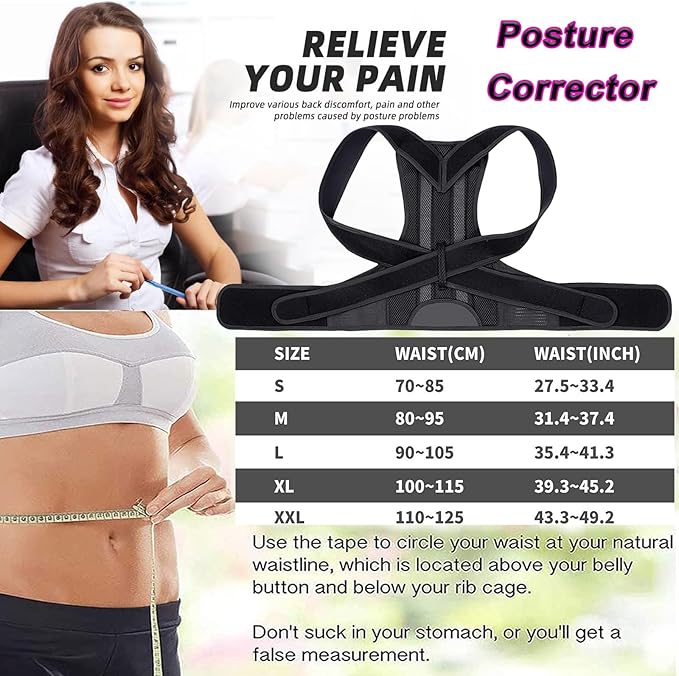 Posture Corrector for Women and Men, Adjustable Back Straightener Posture Corrector,Upper Lower Back Brace Support Belt for Men Women Body Neck Shoulder Trainer (XXL, Black)